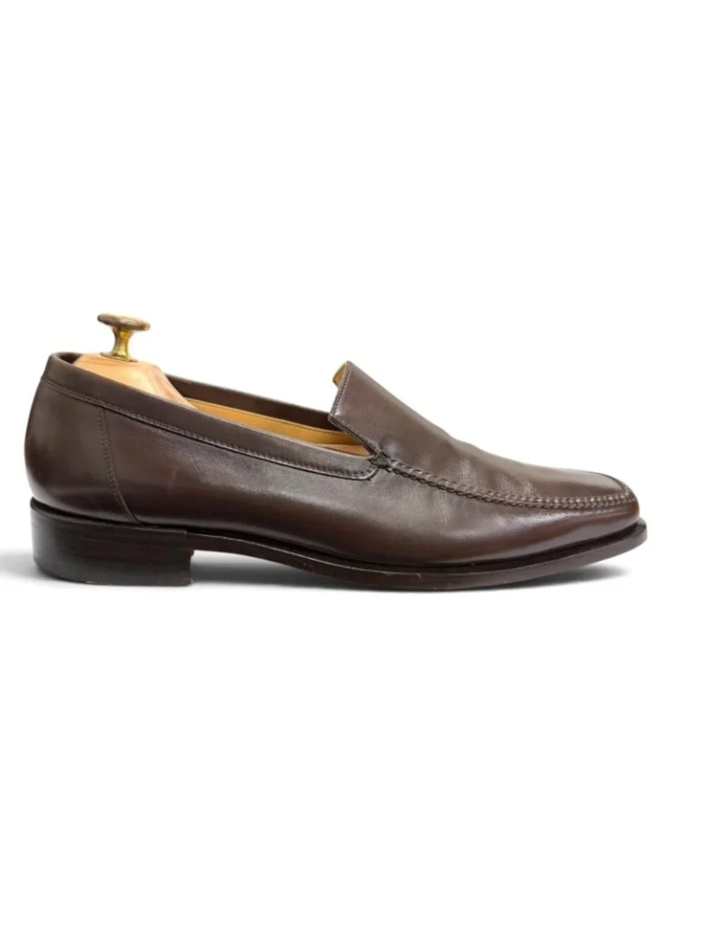 Hermes Leather Knob Mocha Stitch Flat Shoes Moccasin Loafers Brown